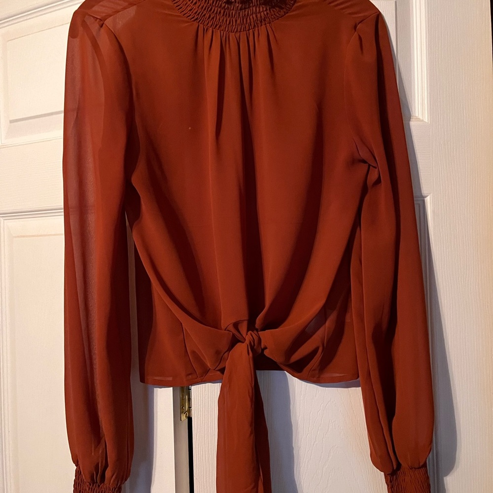 Express Burnt Orange Front Tie Blouse